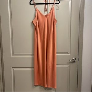 Peach Satin Midi Dress